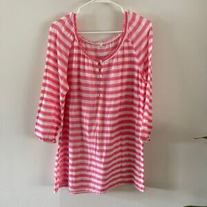J. Crew Factory Womens Small Pink White Gauzy Peasant Top Striped Summer Casual